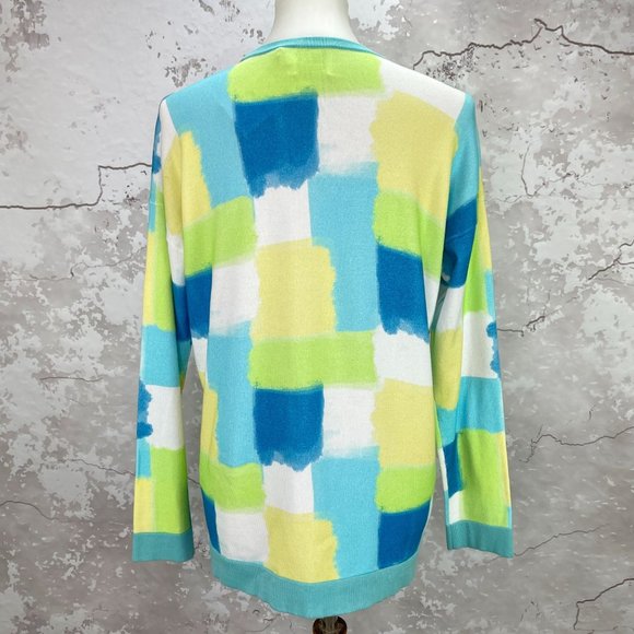 Edinburgh Knitwear Blue Yellow Squares Crewneck Sweater S NWT - Picture 6 of 11